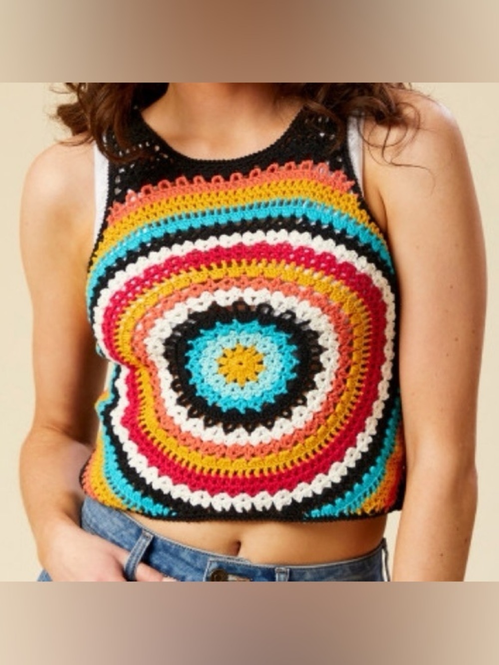 Altar’d State Women’s Colorful Crochet Cropped Tank Top, Size Small